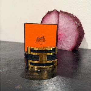 Hermès Black and Gold H Logo Bracelet